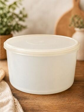 Vintage Tupperware Sheer Utility Storage Bowl Canister w Lid Large Round
